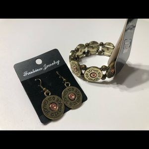 Crooked Fence Bracelet & dangling earrings Women’s Jewelry gift set Gold.